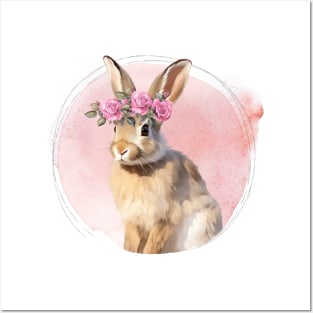 Cute Bunny with Floral Crown Posters and Art